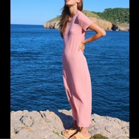 Free People Simone Jenner Ribbed Tee Maxi Dress in Dark Teal NWT XL - Picture 10 of 14